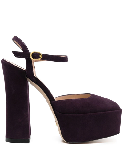 Shop Stuart Weitzman Square-toe 150mm Suede Platform Pumps In Violett