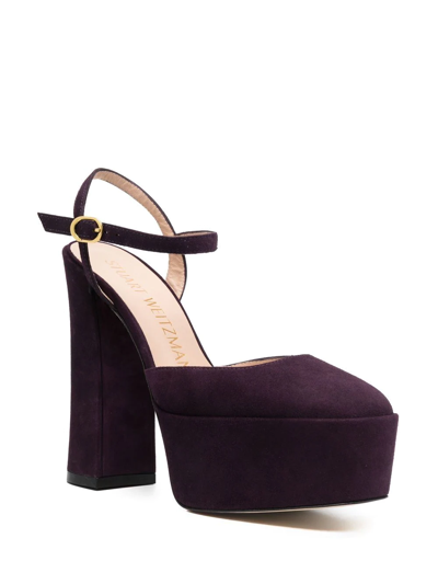 Shop Stuart Weitzman Square-toe 150mm Suede Platform Pumps In Violett