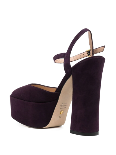 Shop Stuart Weitzman Square-toe 150mm Suede Platform Pumps In Violett