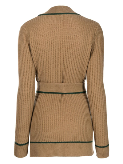 Shop Madeleine Thompson Clover Ribbed-knit Cardigan In Braun