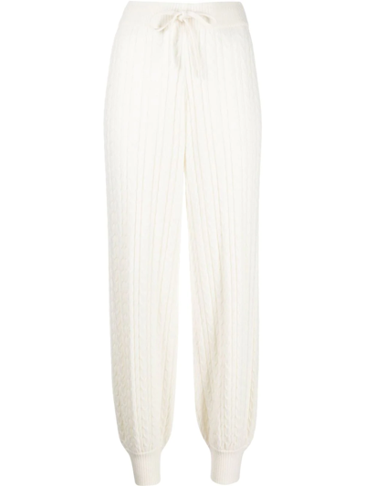 Shop Madeleine Thompson Lily Cable-knit Cashmere Trousers In Weiss