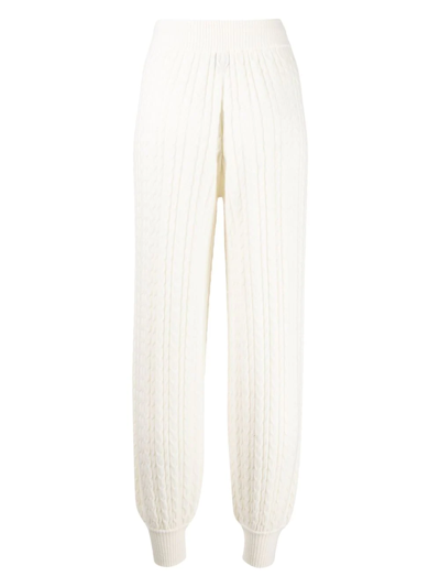 Shop Madeleine Thompson Lily Cable-knit Cashmere Trousers In Weiss