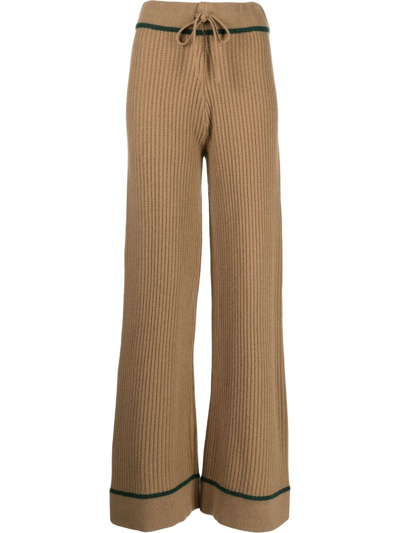 Shop Madeleine Thompson Veronica Ribbed-knit Trousers In Braun