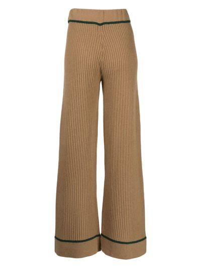 Shop Madeleine Thompson Veronica Ribbed-knit Trousers In Braun