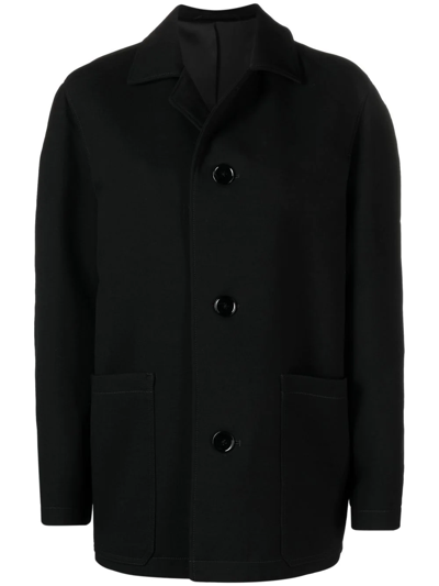 Shop Lemaire Curved-shoulder Button-front Jacket In Schwarz