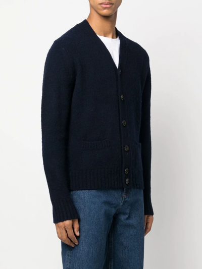 Shop Aspesi V-neck Wool Cardigan In Blue