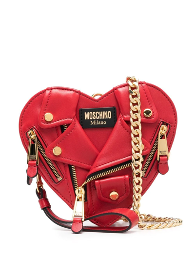 Shop Moschino Heart-shaped Biker Crossbody Bag In Rot