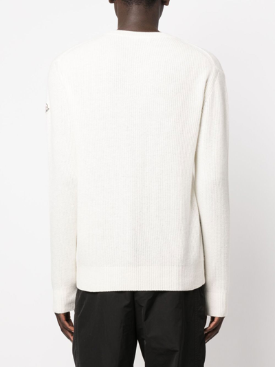 Shop Moncler Long-sleeve Knitted Top In Weiss