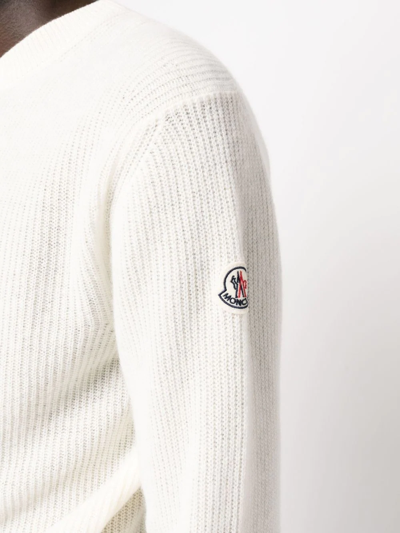 Shop Moncler Long-sleeve Knitted Top In Weiss