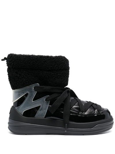 Moncler Insolux M Rubber-trimmed Fleece, Shell And Patent-leather Snow Boots In Schwarz