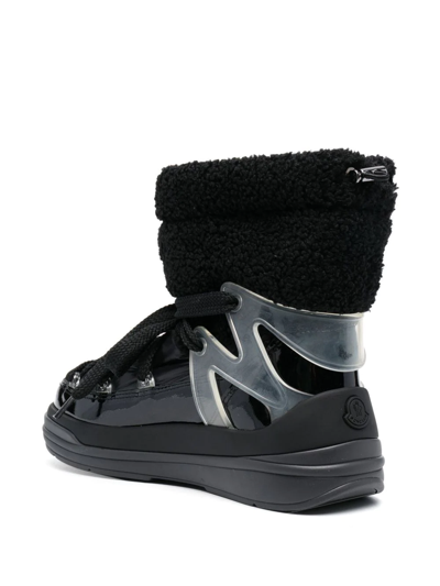 Moncler Insolux M Rubber-trimmed Fleece, Shell And Patent-leather Snow Boots In Schwarz