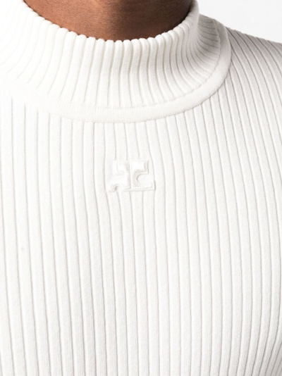 Shop Courrèges Ribbed-knit Logo-patch Jumper In Weiss
