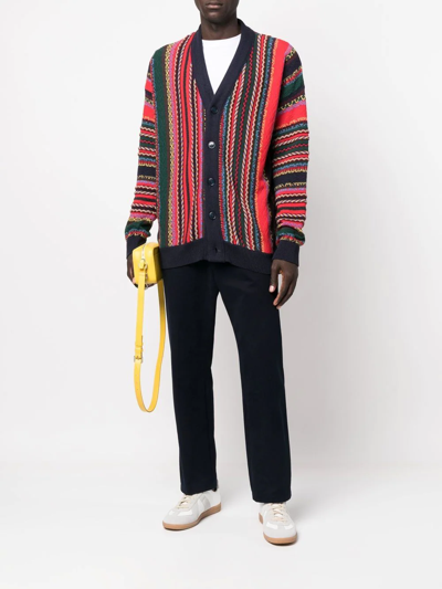 Shop Drôle De Monsieur Striped Knit Cardigan In Blau