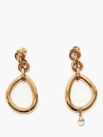 Shop Jw Anderson Oversized Link Chain Earrings With Crystal In Gold