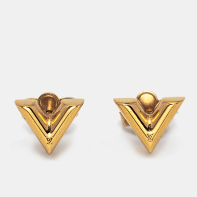 Pre-owned Louis Vuitton Essential V Gold Tone Stud Earrings