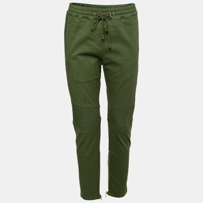 Pre-owned Balmain Green Cotton Drawstring Track Pants S