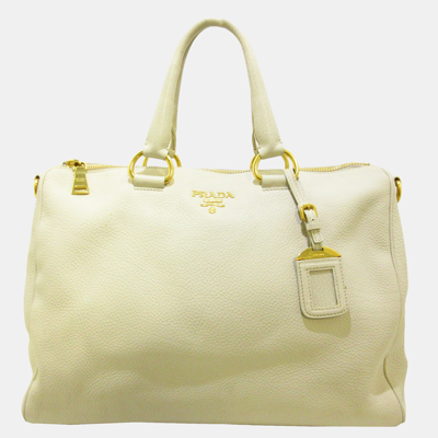 Pre-owned Prada White Vitello Daino Satchel