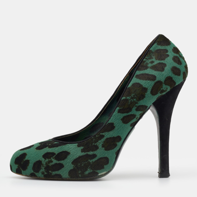 Pre-owned Dolce & Gabbana Green/black Leopard Print Calf Hair Platform Pumps Size 37