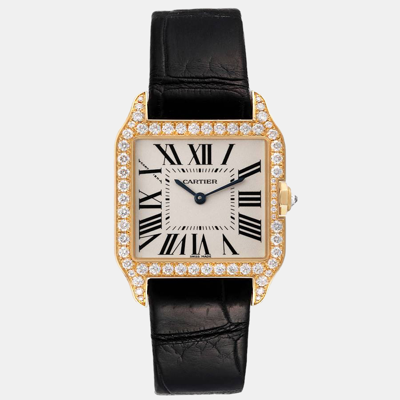 Pre-owned Cartier Silver 18k Yellow Gold Santos Dumont Wh100351 Quartz Men's Wristwatch 25 Mm