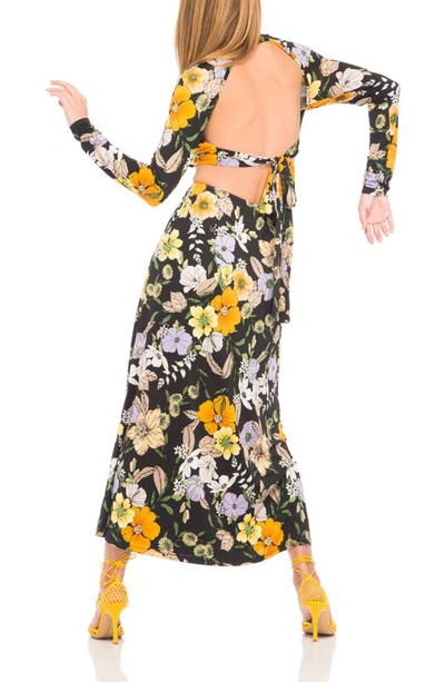 Shop Afrm Assi Floral Cutout Detail Long Sleeve Knit Dress In Noir Vintage Floral