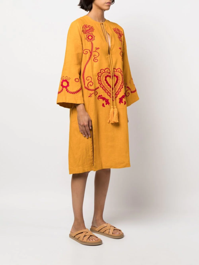 Shop Paula Embroidered Wide-sleeve Kaftan Dress In Yellow