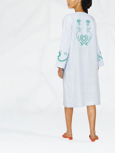 Shop Paula Embroidered Long-sleeved Midi Dress In Blue