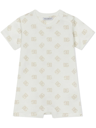 Shop Dolce & Gabbana Dg-logo Short-sleeve Romper In White