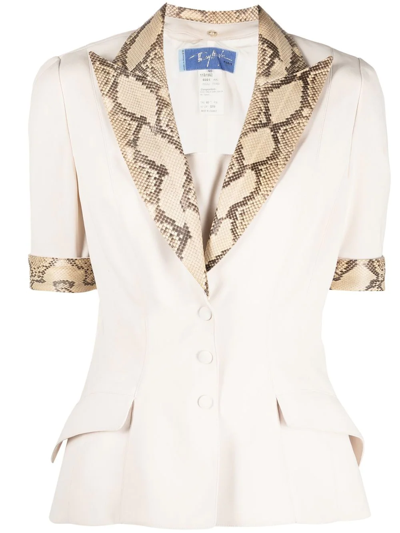 Pre-owned Mugler Snakeskin Detailing Short-sleeved Shirt In Neutrals