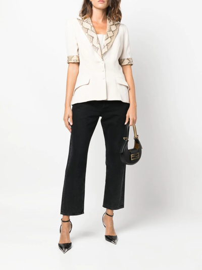 Pre-owned Mugler Snakeskin Detailing Short-sleeved Shirt In Neutrals