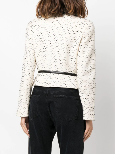 Pre-owned Mugler Fringed Neck Textured Dots Jacket In Neutrals