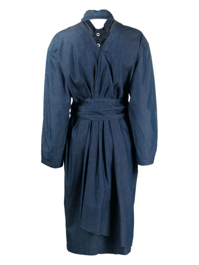 Pre-owned Mugler Belted Denim Midi Dress In Blue