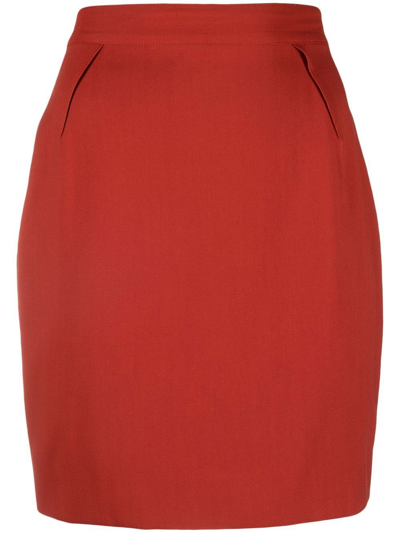 Pre-owned Mugler Mini Pencil Skirt In Red