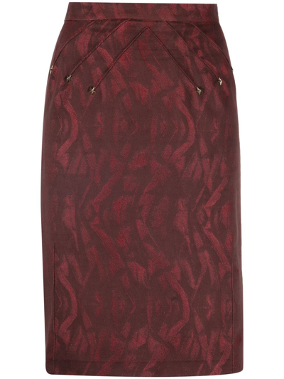 Pre-owned Mugler 几何图案图案直筒半身裙 In Red