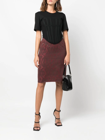 Pre-owned Mugler Geometric-pattern Straight-cut Skirt In Red