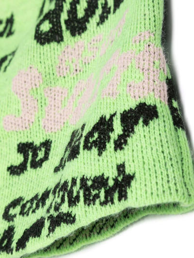 Shop Msgm Slogan-print Knitted Skirt In Green