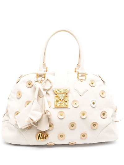 Pre-owned Louis Vuitton 2007 Polka Dot Appliqué Panama Handbag In White