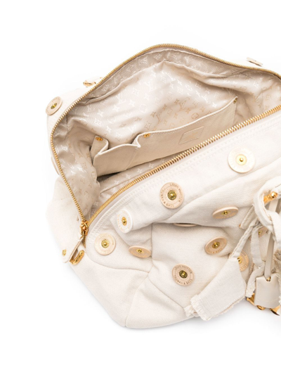 Pre-owned Louis Vuitton 2007 Polka Dot Appliqué Panama Handbag In White