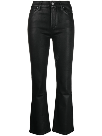 Shop Paige Claudine Coated Flared Jeans In Black