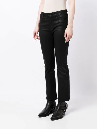 Shop Paige Claudine Coated Flared Jeans In Black