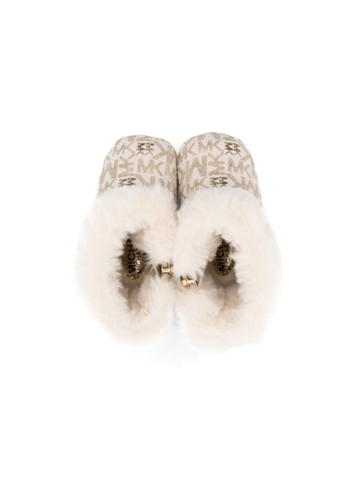 Shop Michael Kors Logo-print Slippers In Neutrals