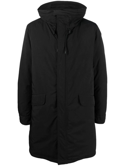 Shop Aspesi Single-breasted Hooded Parka Coat In Black