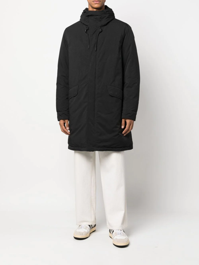 Shop Aspesi Single-breasted Hooded Parka Coat In Black