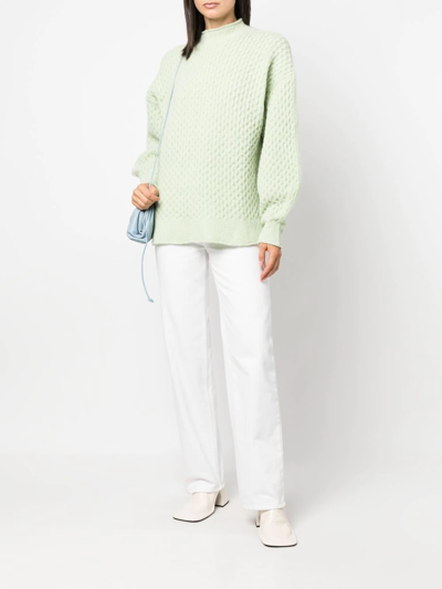 Shop Rus Textured-knit Mock Neck Jumper In Green
