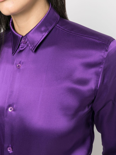 Shop Ami Alexandre Mattiussi Button-up Silk Shirt In Purple