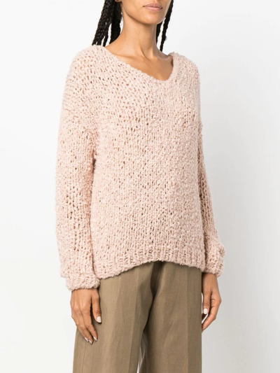 Shop Maiami Open-knit V-neck Jumper In Pink
