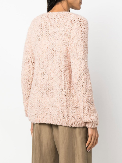 Shop Maiami Open-knit V-neck Jumper In Pink