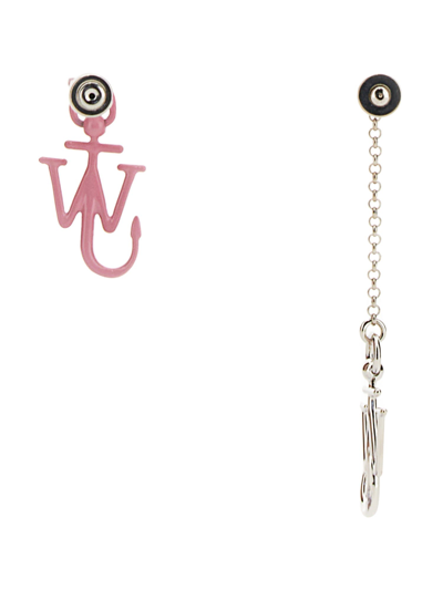 Shop Jw Anderson Asymmetric Anchor Earrings In Rosa