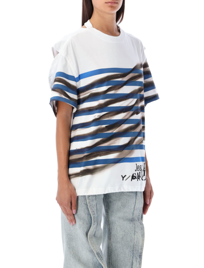 Shop Y/project Striped T-shirt With Rear Cut-outs In White Blue
