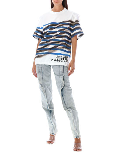 Shop Y/project Striped T-shirt With Rear Cut-outs In White Blue