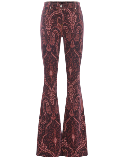 Shop Etro Jeans  In Black Paisley In Cotton Denim In Rosso